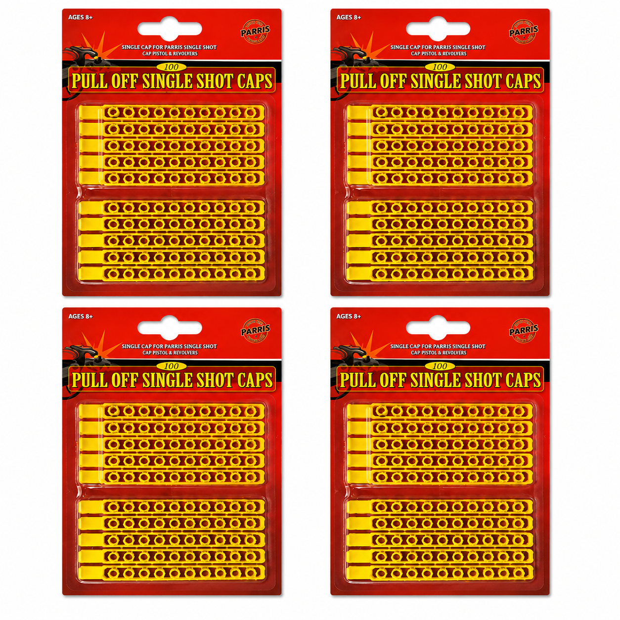 Parris Single Shot Caps Refill – 4 Pack (400 Shots Total) Made in Germany Toy Cap Gun Ammo