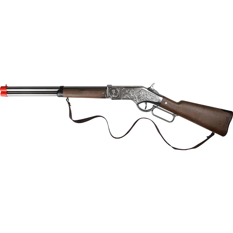 Gonher Winchester Style Lever Action Rifle – 8 Shot Ring Cap Toy Rifle Silver Made in Spain