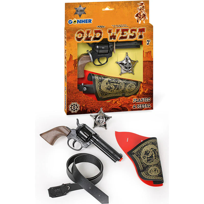 Gonher Wild West Cap Gun Playset – 8 Shot Revolver with Holster, Belt & Sheriff Badge