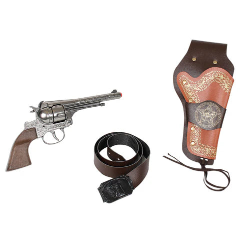 Gonher Cowboy Revolver Playset – 12 Shot Silver Cap Gun with Holster & Belt Made in Spain