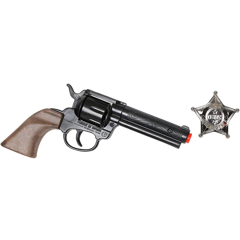 Gonher Cowboy Set with Badge & Revolver – 8 Shot Toy Cap Gun Western Play Set
