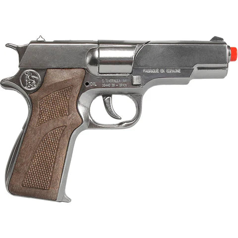 Gonher Police 1911 Style Cap Gun – 8 Shot Die-Cast Toy Pistol Silver Made in Spain