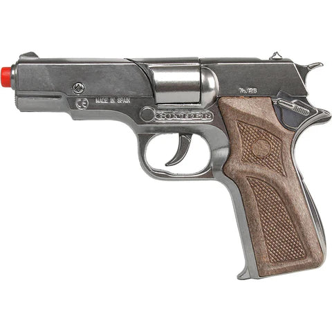 Gonher Police 1911 Style Cap Gun – 8 Shot Die-Cast Toy Pistol Silver Made in Spain