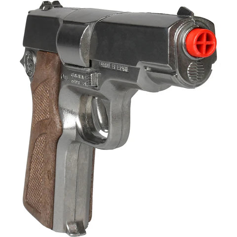 Gonher Police 1911 Style Cap Gun – 8 Shot Die-Cast Toy Pistol Silver Made in Spain