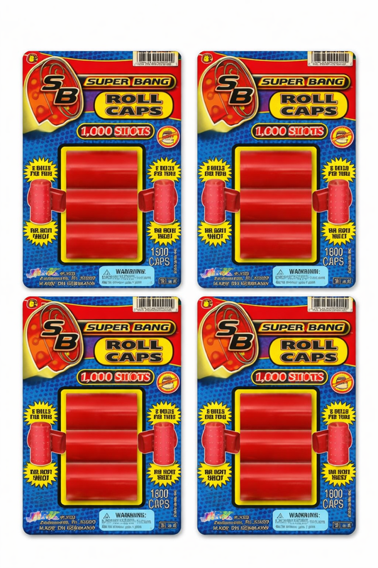 Paper Roll Caps Refill – 4 Pack (7200 Shots Total) Made in Germany Toy Cap Gun Ammo
