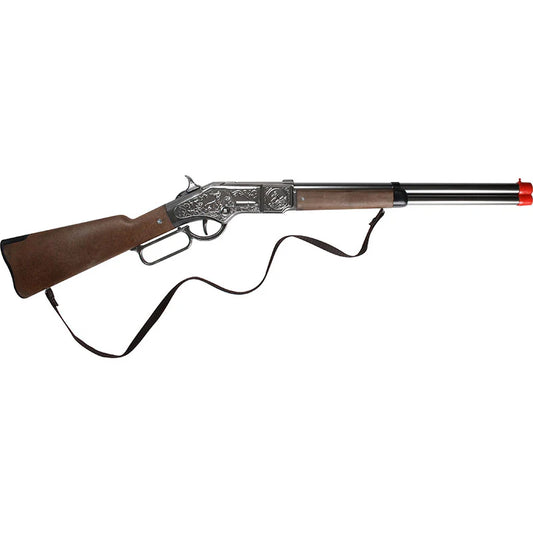 Gonher Winchester Style Lever Action Rifle – 8 Shot Ring Cap Toy Rifle Silver Made in Spain
