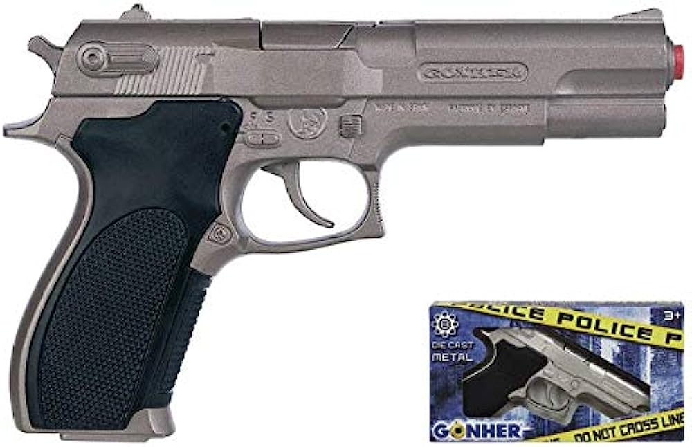 Gonher S&W Style Police Revolver – 8 Shot Die-Cast Toy Cap Gun Silver Made in Spain