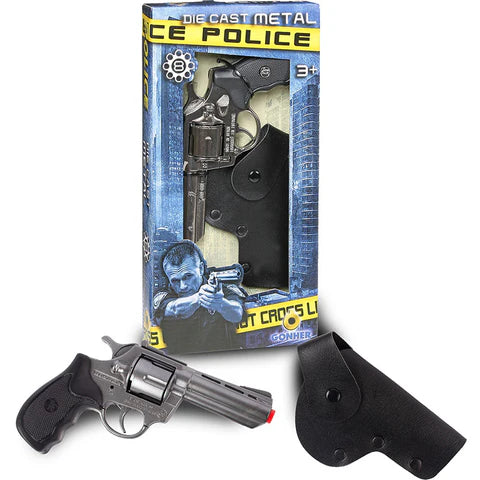 Gonher Police 357 Magnum Revolver – 8 Shot Die-Cast Toy Cap Gun Chrome Made in Spain