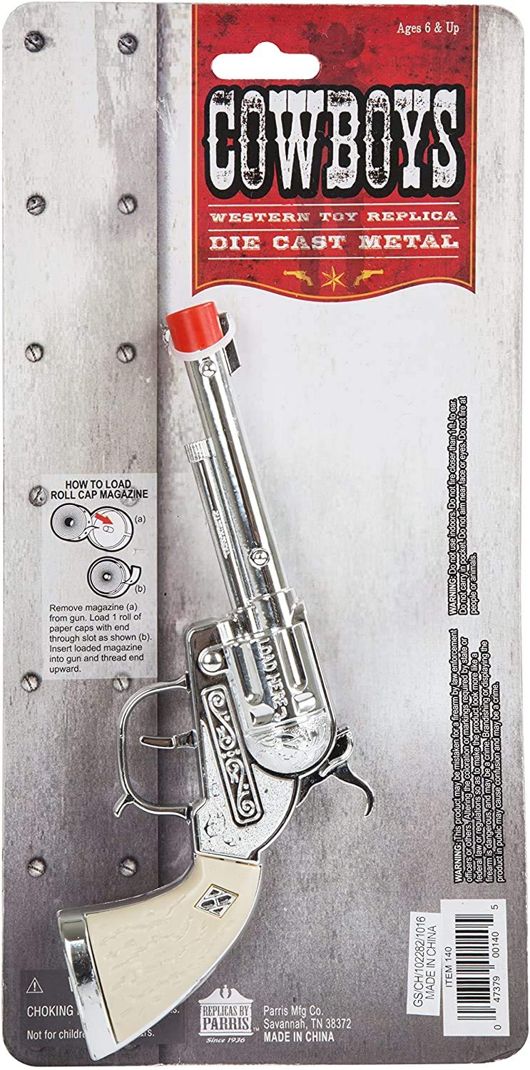 Cowboy White Handle Toy Cap Gun – Die-Cast Western Revolver for Paper Roll Caps