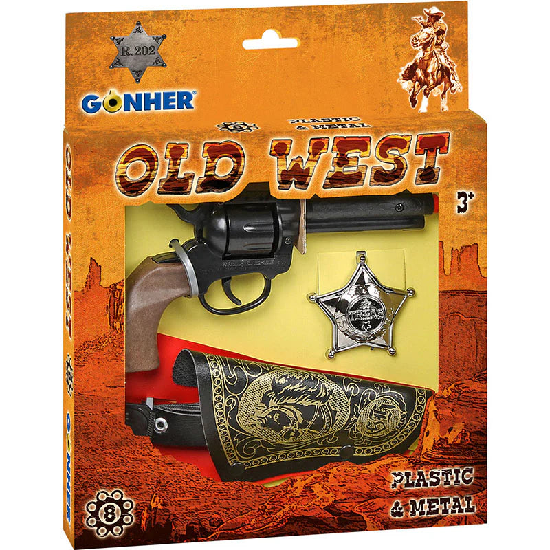 Gonher Wild West Cap Gun Playset – 8 Shot Revolver with Holster, Belt & Sheriff Badge