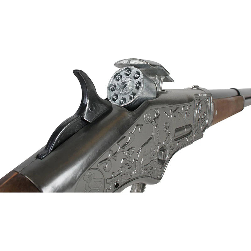 Gonher Winchester Style Lever Action Rifle – 8 Shot Ring Cap Toy Rifle Silver Made in Spain