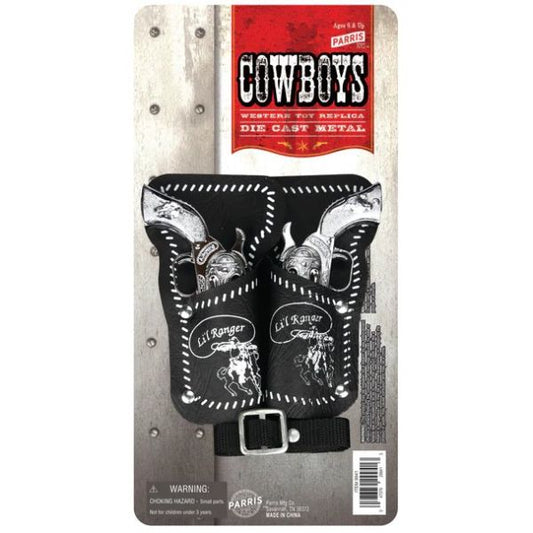 Parris Li'l Ranger Double Holster Set – Die Cast Toy Cap Pistols with Belt and Holsters