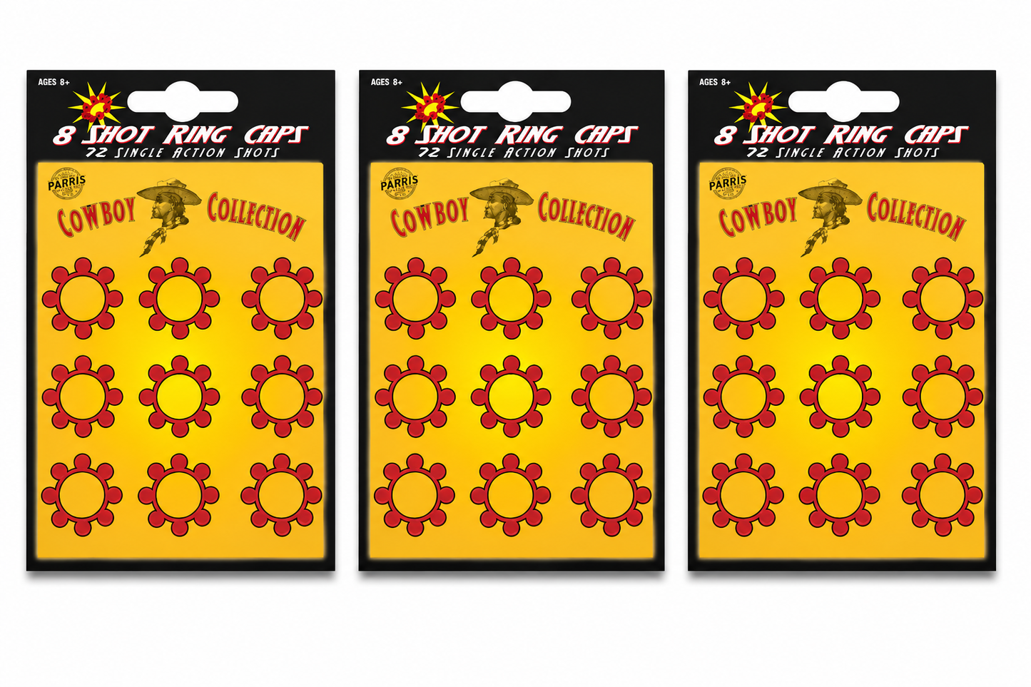 Parris 8 Shot Ring Caps Refill – 3 Pack (216 Shots Total) Made in Germany Toy Cap Gun Ammo