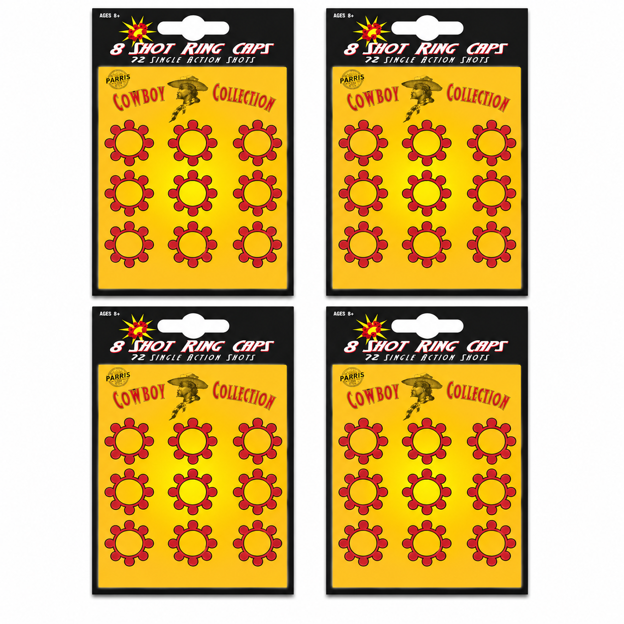 Parris 8 Shot Ring Caps Refill – 4 Pack (288 Shots Total) Made in Germany Toy Cap Gun Ammo