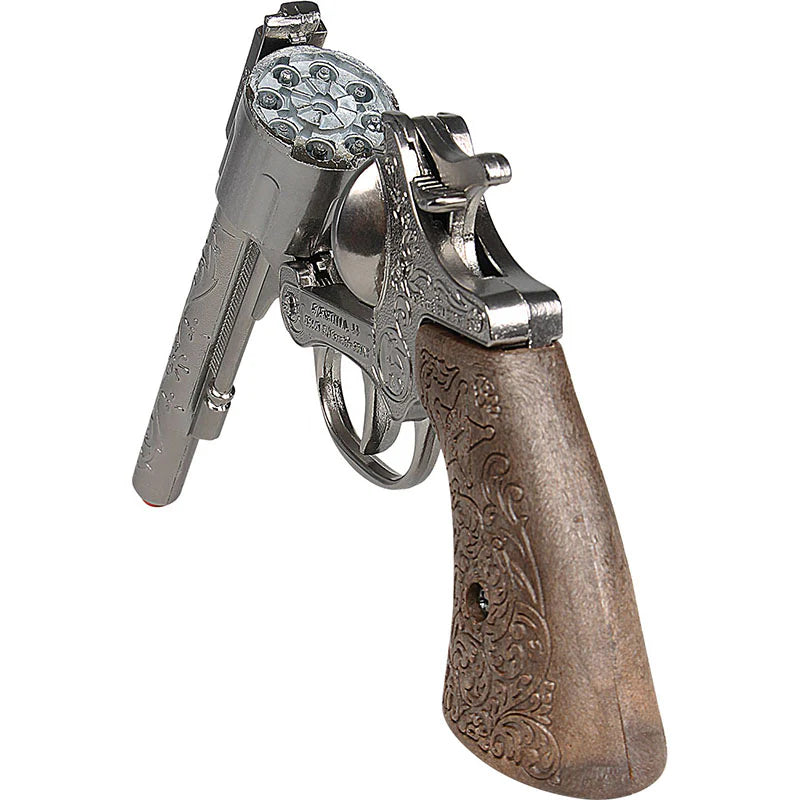 Gonher Cowboy Revolver – 8 Shot Ring Cap Toy Gun Silver Made in Spain