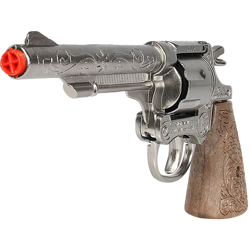 Gonher Cowboy Revolver – 8 Shot Ring Cap Toy Gun Silver Made in Spain