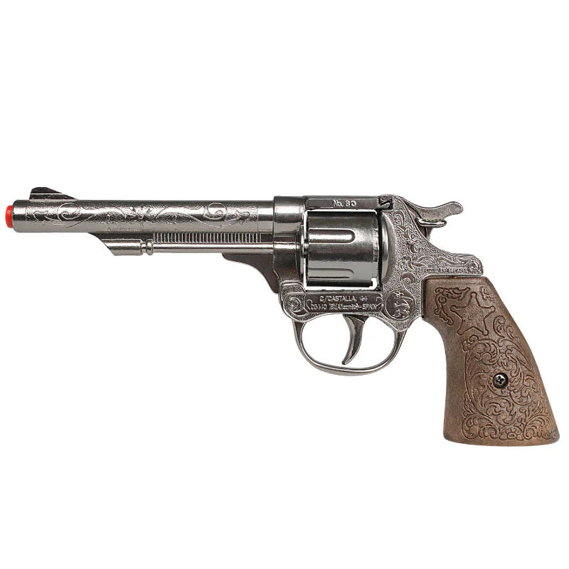 Gonher Cowboy Revolver – 8 Shot Ring Cap Toy Gun Silver Made in Spain