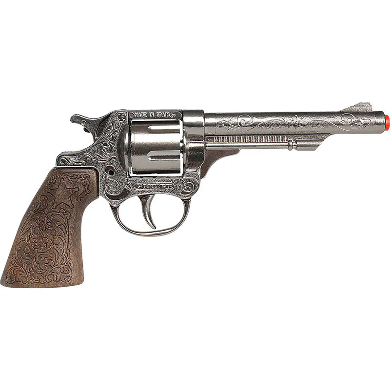 Gonher Cowboy Revolver – 8 Shot Ring Cap Toy Gun Silver Made in Spain