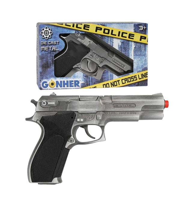Gonher S&W Style Police Revolver – 8 Shot Die-Cast Toy Cap Gun Silver Made in Spain