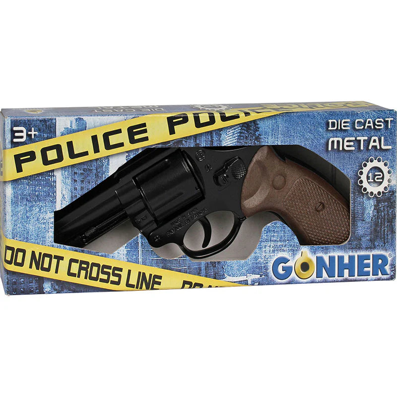 Gonher Police Detective Pistol – 12 Shot Ring Cap Toy Gun Black Made in Spain
