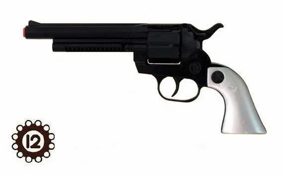 Gonher Black Cowboy Revolver with White Pearl Grips – 12 Shot Toy Cap Gun Made in Spain