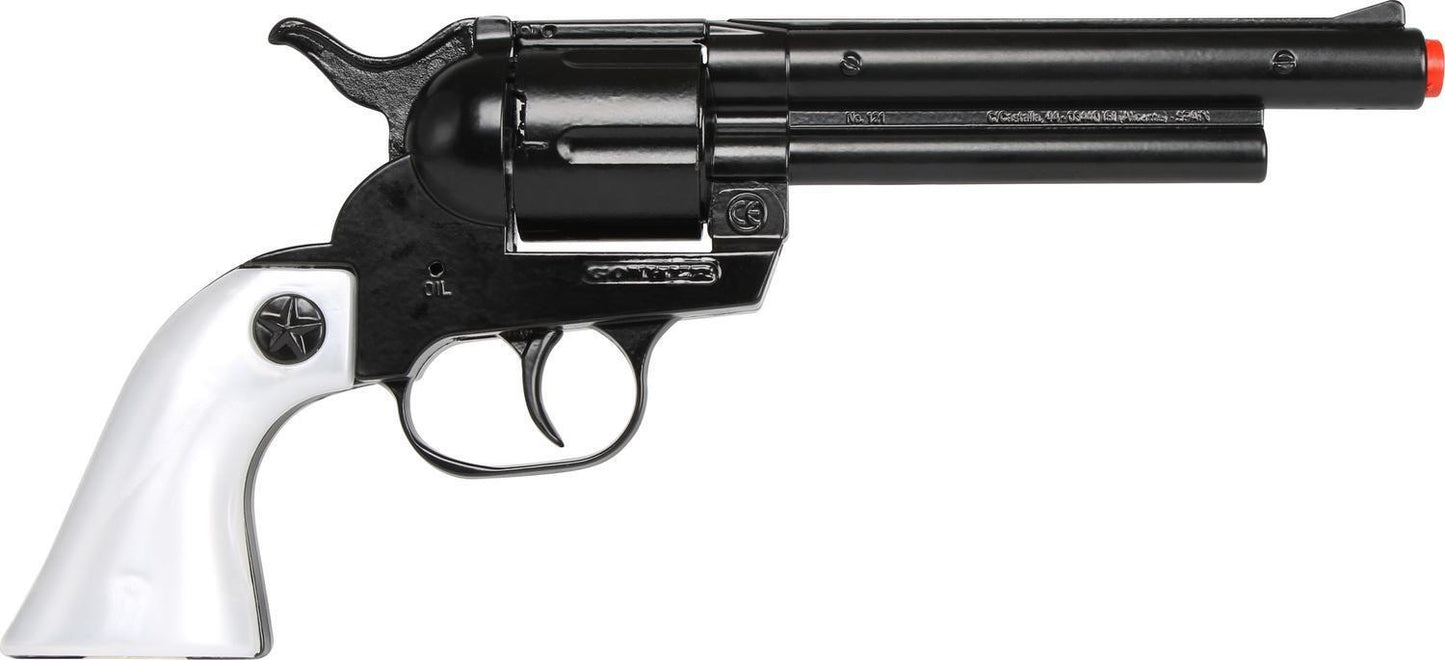 Gonher Black Cowboy Revolver with White Pearl Grips – 12 Shot Toy Cap Gun Made in Spain