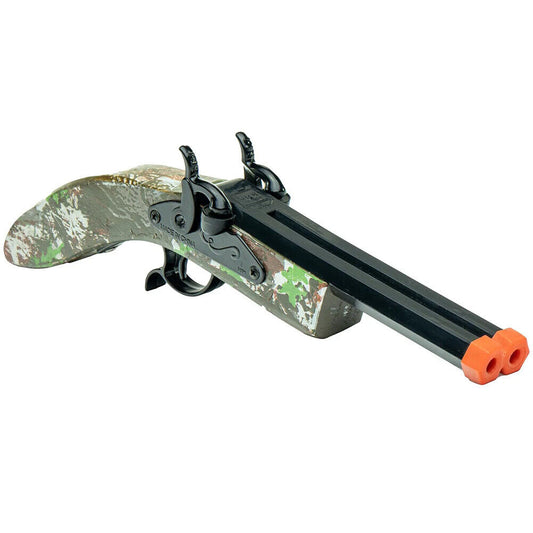 Parris Camo Hex Double Barrel Pistol – Wooden Toy Cap Gun with Pull-Off Action Caps