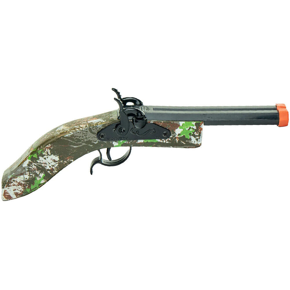 Parris Camo Hex Double Barrel Pistol – Wooden Toy Cap Gun with Pull-Off Action Caps
