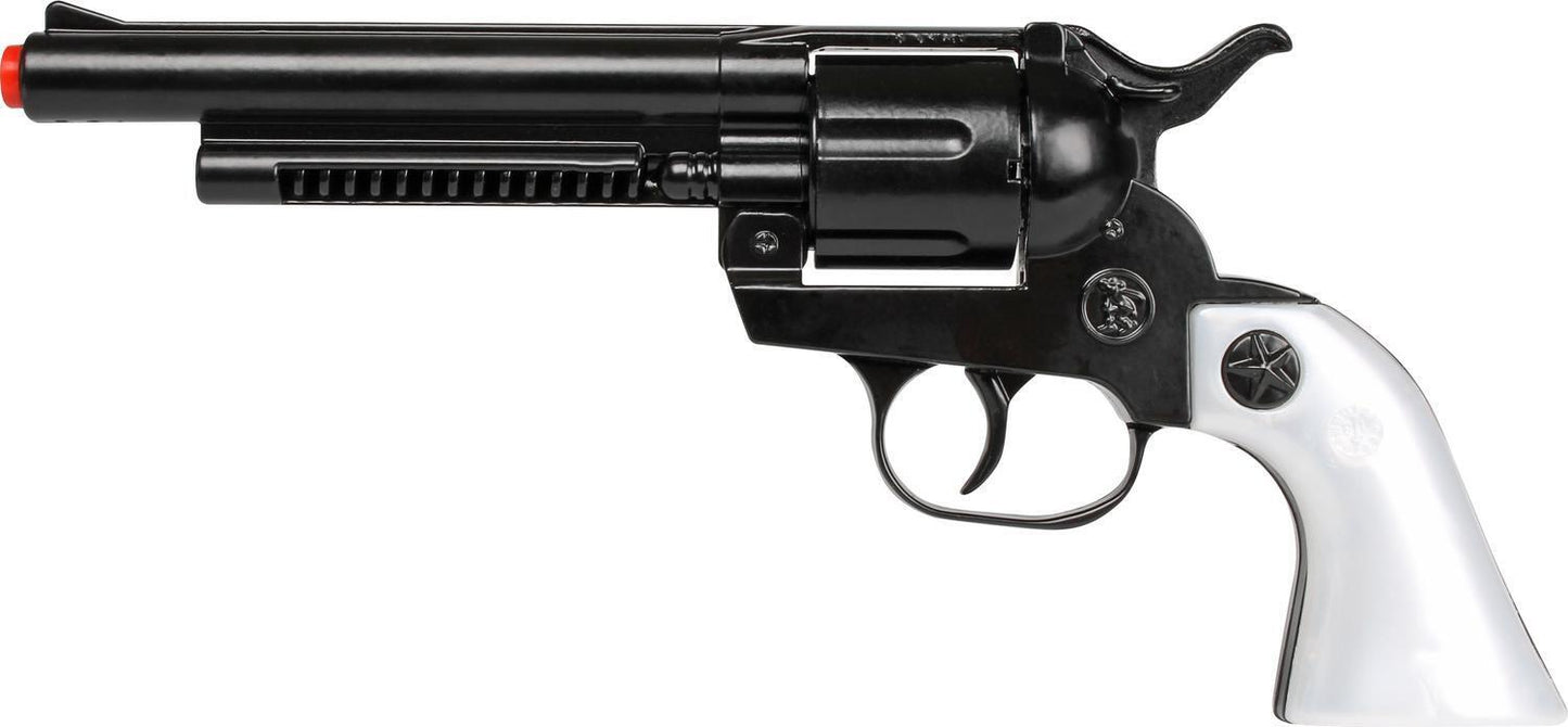 Gonher Black Cowboy Revolver with White Pearl Grips – 12 Shot Toy Cap Gun Made in Spain