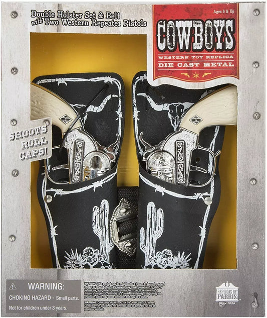 Parris Scout Double Pistol and Holster Set – Die Cast Toy Cap Gun Set with Belt